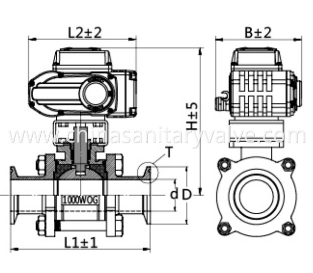 3A Hygienic 3PC electric ball valves clamped end